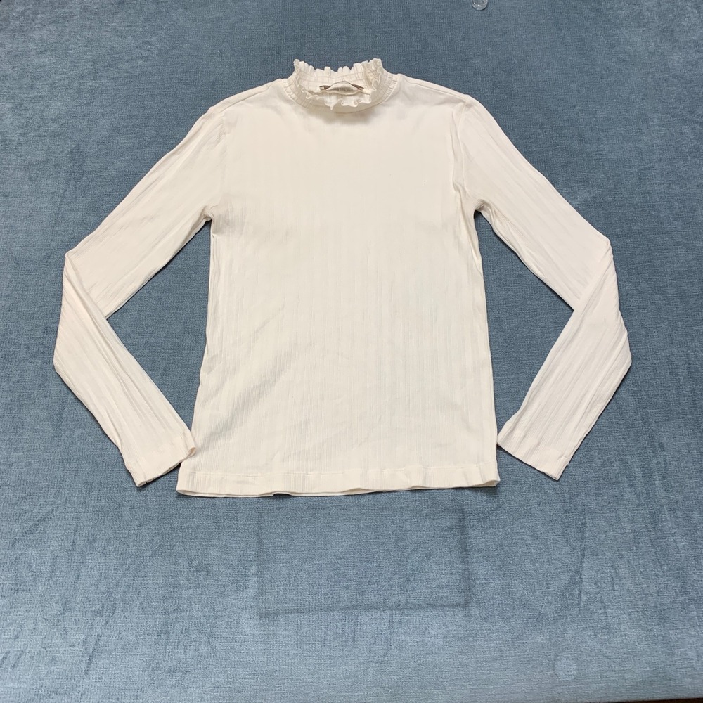 Loft Pullover Sweater Womens Medium White Long Sleeve Ribbed Neck Casual Wear